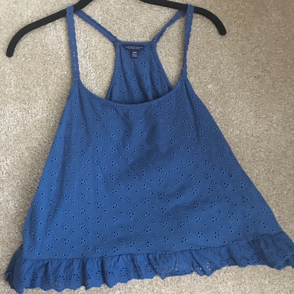 Blue ruffled tank